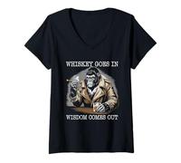 Womens Gorilla Tshirt Whiskey Goes in Wisdom Comes Out Funny Monkey V-Neck T-Shirt