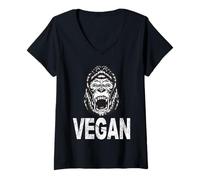 Women's Gorilla Vegan - Save The Animals, Love Veggies, Vegetarian V-Neck T-Shirt