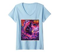 Women's gorillazilla Kaiju Monster Fighting UFO Alien Japanese V-Neck T-Shirt
