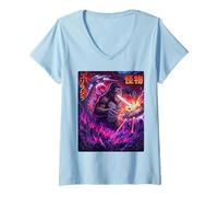 Women's gorillazilla Kaiju Monster Fighting UFO Alien Japanese V-Neck T-Shirt