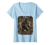 Women's gorillazilla Kaiju UFO Alien moonphases goblincore Mushroom V-Neck T-Shirt