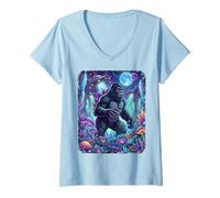 Women's gorillazilla Kaiju UFO Alien moonphases goblincore Mushroom V-Neck T-Shirt