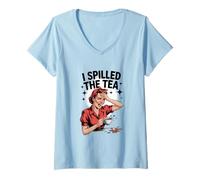 Womens Gossip I Spilled The Tea Retro Funny Girl Talk V-Neck T-Shirt