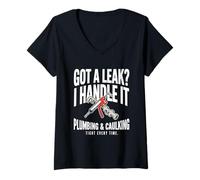 Women's Got A Leak I Handle It Plumbing and Caulking Tight V-Neck T-Shirt