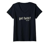 Women's Got Faith? Luke 18:8 Christian Bible Verse Reminder Faith V-Neck T-Shirt
