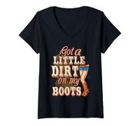 Womens Got Little Dirt On My Boots Dirt On My Boots Cowboy Dancing V-Neck T-Shirt