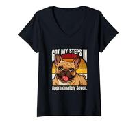 Women's Got My Steps in Approximately Seven Bulldog V-Neck T-Shirt