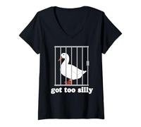 Womens Got Too Silly Funny Goose Meme Humor V-Neck T-Shirt