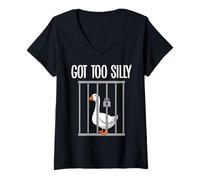 Womens Got Too Silly Funny Goose Pun Humor for Animal Lovers V-Neck T-Shirt