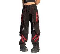 Women's Goth Baggy Jeans Wide Leg E-Girl Grunge Gothic Pants Harajuku Y2k Tripp Pants Punk Streetwear (Color : A, Size : Medium)