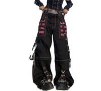 Women's Goth Baggy Jeans Wide Leg E-Girl Grunge Gothic Pants Harajuku Y2k Tripp Pants Punk Streetwear (Color : B, Size : Small)
