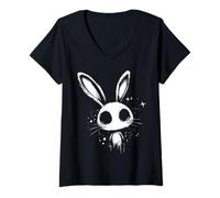 Women's Goth Graphic - Creepy Cute Bunny Rabbit Alt Grunge Horror V-Neck T-Shirt