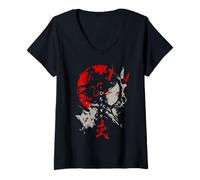 Womens Goth Grunge Demon Anime Girl Waifu Horror Alt Aesthetic V-Neck T-Shirt