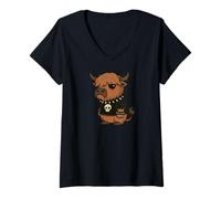 Women's Goth Highland Cow Funny Emo Punk V-Neck T-Shirt