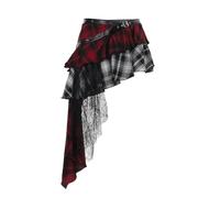Women's Goth Long Maxi Skirts Asymmetrical Y2K Skirts Layered Ruffle Skirt, Red, S
