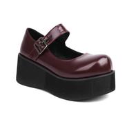 Women's Goth Mary Jane Platform Wedge Mid Heel Pumps Round Toe Buckle Punk Shoes (Wine Red,4)