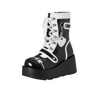 Women's Goth Platform Ankle Boots with Bat Wing Buckles Chunky Block Heels Round Toe Zipper Punk Motorcycle Combat Boots Comfy Lace up Short Gothic Booties for School Party Business Work