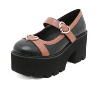 Womens Goth Platform Chunky Mary Janes Wedge Heels Heart Buckle Strap Round Toe Pumps Punk Cosplay Shoes,Black,3.5 UK