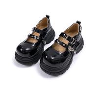 Womens Goth Platform Mary Janes Buckle Studded Ankle Strap Pumps Chunky Heel Round Toe Punk Cosplay Shoes,Black,2 UK