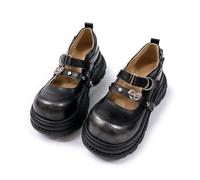 Womens Goth Platform Mary Janes Buckle Studded Ankle Strap Pumps Chunky Heel Round Toe Punk Cosplay Shoes,Gunmetal,2.5 UK