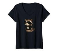 Women's Goth Raccoon Funny Emo Punk V-Neck T-Shirt