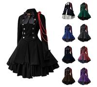 Women's Gothic 1950s Vintage Swing Dress - A-Line Cocktail Party Medieval Victorian Goth Lace-up Punk Clothing - Patchwork Elastic Waist Renaissance