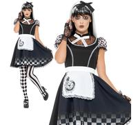 Womens Gothic Alice Wonderland Fairytale Halloween Adult Fancy Dress UK 4-22, Go