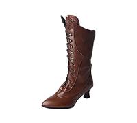 Womens Gothic Ankle Boots Block Kitten Knee High Boots Lace up Chunky Combat Wedge Booties Lolita Windbreak Motorcycle Bike Riding Shoes Suitable for Party Business Work Dance Date Night Club