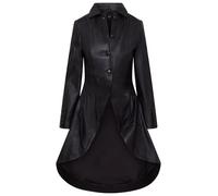 Womens Gothic Black Full Length Leather Coat Victorian Flare Goth Punk