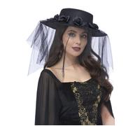 Womens Gothic Black Widow Hat with Net