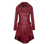 Women's Gothic Burgundy Leather Edwardian Victorian Flare Coat
