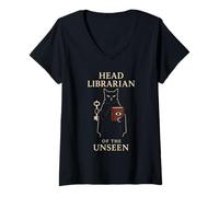 Womens Gothic Cat Reading Dark Academia Witchy Literary Antique V-Neck T-Shirt