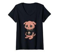 Women's Gothic cat with Skull-Shirt Pastel Goth Kawaii Skeleton V-Neck T-Shirt