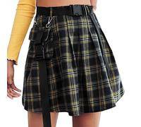 Women's Gothic Checked Skirt Steampunk Skirt Vintage Pleated Casual with Pocket and Belt Medieval Renaissance Chic Base Cut Streetwear for Cosplay Halloween Carnival Mini Skirt