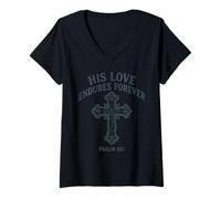 Women's Gothic Christian Cross | Bible Verse Religion Psalm 107 V-Neck T-Shirt