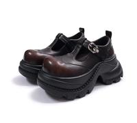 Women's Gothic Chunky Platform Mary Janes T-Strap Buckle Punk Wedge Heels Pumps Round Toe Party Lolita Shoes,Brown,4 UK