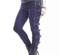 Women's Gothic Clothes Y2K High Waisted Pants Bandage Lace Up Buckle Strap Bottoms Trousers Harajuku Dark Punk Street Rock Style Pants Alternative Clothing Purple L