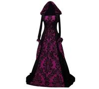 Women's Gothic Clothing Medieval Dress, Vintage Floor Length Tied Waist Maxi Dress with Hood Renaissance Cosplay Dress Halloween Carnival Costume Ghost Bride Party Festive Dresses