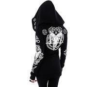 Women's Gothic Coat Jacket Witchcraft Moon Letter Print Hooded Cardigan Punk Hoodie Jacket Mid Long Sweatshirt Loose Hood Casual Thin Sweatshirt Punk Black Hoodies (Sheep,M)