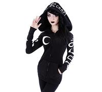 Women's Gothic Coat Jacket Witchcraft Moon Letter Print Hooded Cardigan Punk Hoodie Jacket Mid Long Sweatshirt Loose Hood Casual Thin Sweatshirt Punk Black Hoodies (Moon,L)