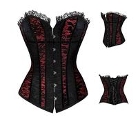 Women's Gothic Corset Jacquard Bustiers Steampunk Medieval Overbust Vintage Lace Up Waist Trainer Boned Bustier Baroque Corsets Bodice Shapewear Waist Cincher Body Shaper Bustiers Halloween Costume