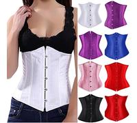 Women's Gothic Corset UK Ladies Renaissance Underbust Basque Bustiers Lace up Boned Waist Trainer Satin Bustier Top Solid Color Shapewear Tummy Control Waist Cincher Going Out Party Body Shaper