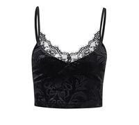 Women's Gothic Crop Top Spaghetti Strap Camisole Mall Goth Grunge Punk Fairy Cami Corset Top Backless Vest, Black Lace Corset Tank Top, L