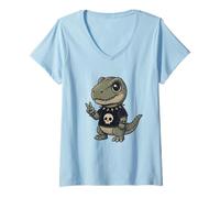 Women's Gothic Dino with Skull-Shirt Pastel Goth Kawaii Skeleton V-Neck T-Shirt