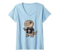 Women's Gothic Dino with Skull-Shirt Pastel Goth Kawaii Skeleton V-Neck T-Shirt