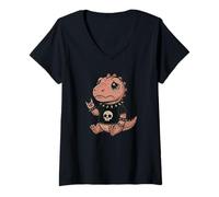 Women's Gothic Dino with Skull-Shirt Pastel Goth Kawaii Skeleton V-Neck T-Shirt