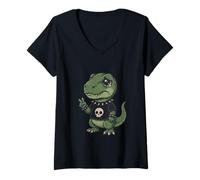 Women's Gothic Dino with Skull-Shirt Pastel Goth Kawaii Skeleton V-Neck T-Shirt