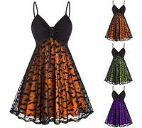 Women's Gothic Dress Bat Print Sexy Lace Dresses Sleeveless Spaghetti Strap Dress Plus Size Halloween Costumes Steampunk Clothes Vintage Festival Dresses Swing Skirt Victorian Ball Gowns Green