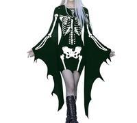 Women's Gothic Dress, Batwing Sleeve, Medieval Dress, Women's Printed V-Neck Lace-Up Vintage Sexy Slim Fit Medieval Renaissance Victorian Mid Long Dress for Cosplay Halloween Carnival