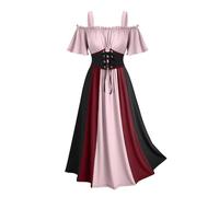 Women's Gothic Dress Elegant Fairy Costume Ladies Medieval Peasant Chemise Fastival Carnival Costume Vintage Gown Floor Length Nightgown Steampunk Corset Cocktail Dresses Up A-Pink